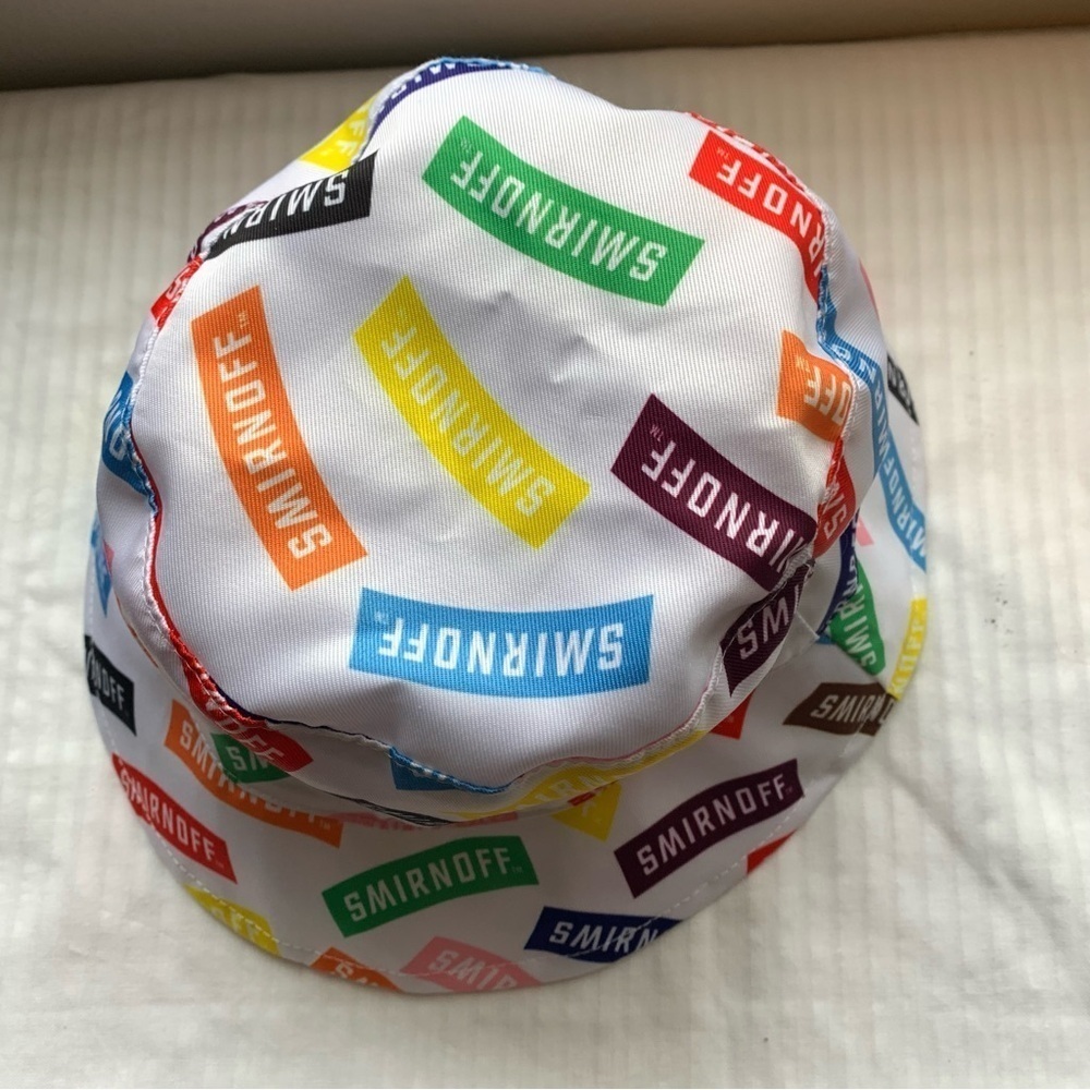 Smirnoff Vodka All Over Logo Print Bucket Hat Promo Party Colorful Rainbow White - Picture 5 of 10